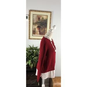 Cable And Gauge Cable Knit Women Sz XL Red Large Boat Neck Long Sleeve Sweater